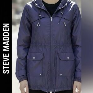 Steve Madden Deep Purple Anorak Utility-Style Windbreaker Hooded Jacket Size L